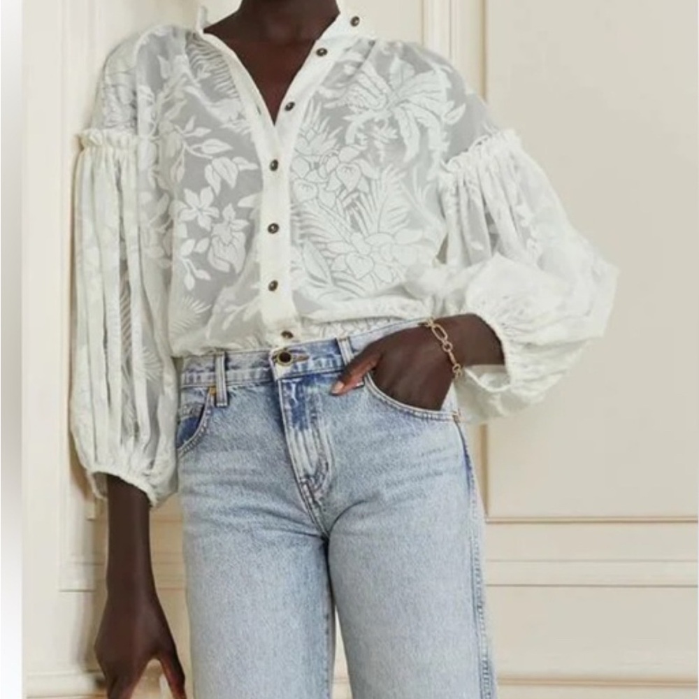 🚨SOLD🚨
Zimmermann White Puff Sleeve Blouse with Mandarin Collar - NWOT